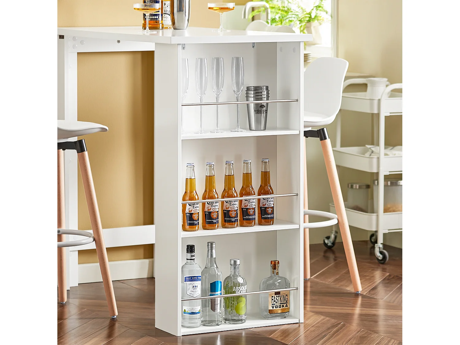 SoBuy FWT17-W Bar tafel Keukentafel Bartafel met 3 Vakken - Wit