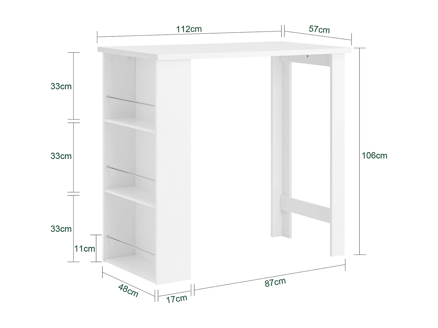 SoBuy FWT17-W Bar tafel Keukentafel Bartafel met 3 Vakken - Wit