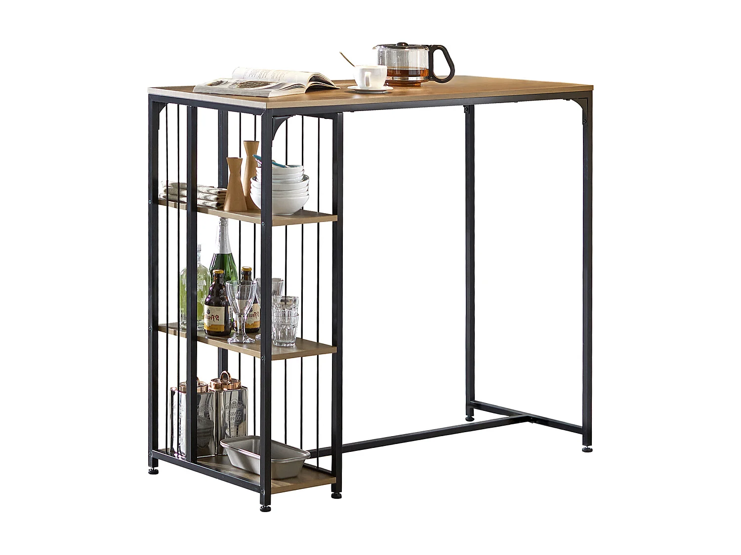 Mesa Alta de Bar Mesa alta de comedor Mesa de bistró con 3 estantes para bar Estructura de Metal, L115 x P50 x H107 cm FWT84-PF SoBuy ES