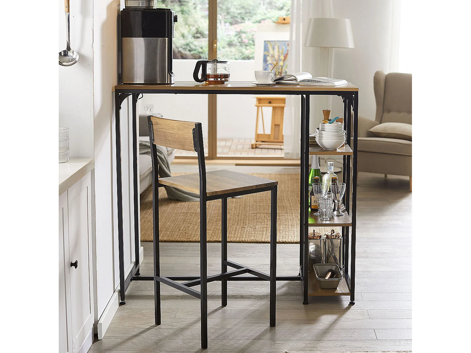 Mesa Alta de Bar Mesa alta de comedor Mesa de bistró con 3 estantes para bar Estructura de Metal, L115 x P50 x H107 cm FWT84-PF SoBuy ES