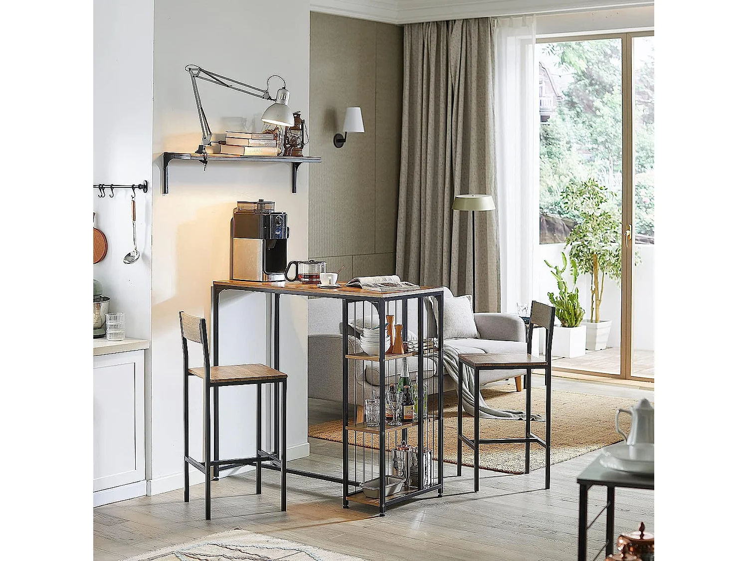 Mesa Alta de Bar Mesa alta de comedor Mesa de bistró con 3 estantes para bar Estructura de Metal, L115 x P50 x H107 cm FWT84-PF SoBuy ES