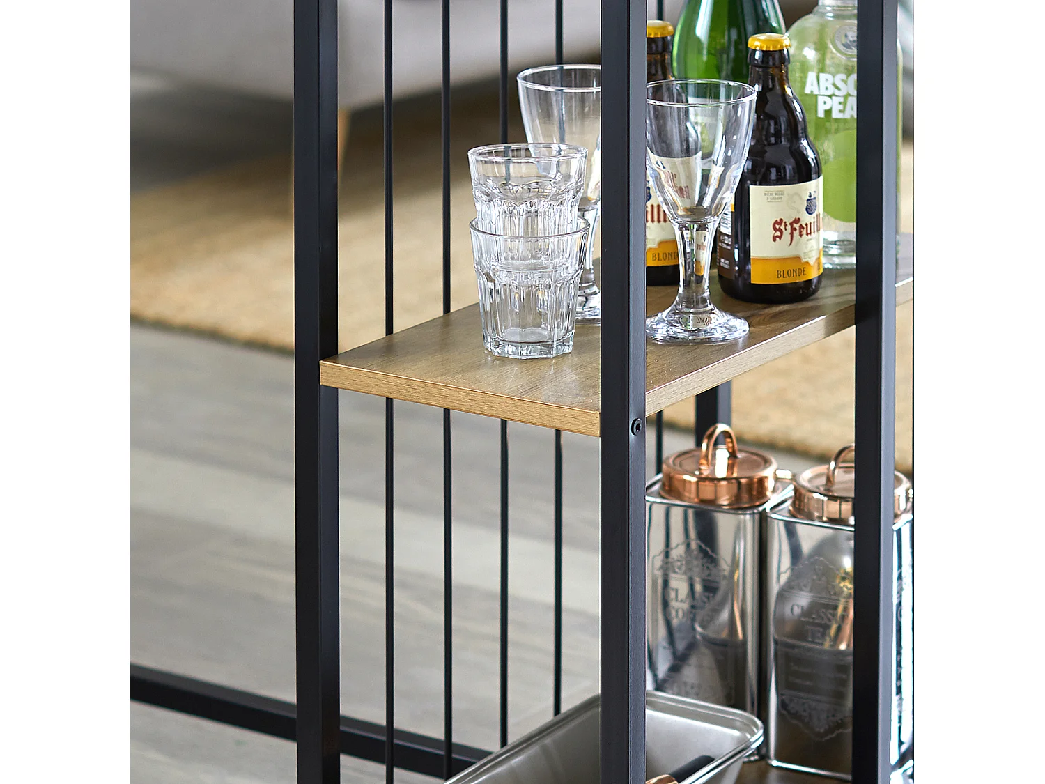 Mesa Alta de Bar Mesa alta de comedor Mesa de bistró con 3 estantes para bar Estructura de Metal, L115 x P50 x H107 cm FWT84-PF SoBuy ES