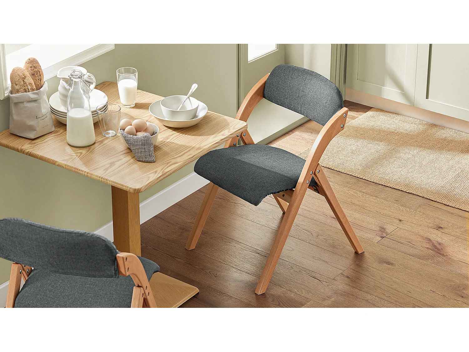 SoBuy Sedia Pieghevole Sedia da cucina con sedile e schienale imbottiti Sedia da scrivania in faggio grigio scuro FST92-SG