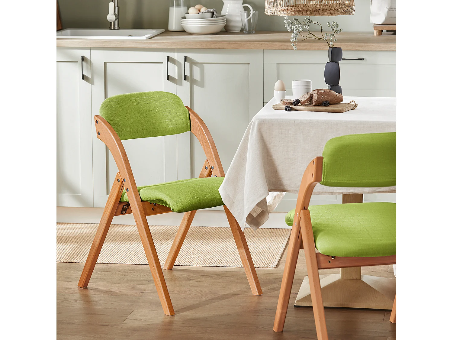 SoBuy Sedia Pieghevole Sedia da cucina con sedile e schienale imbottiti Sedia da scrivania in faggio verde FST92-GR