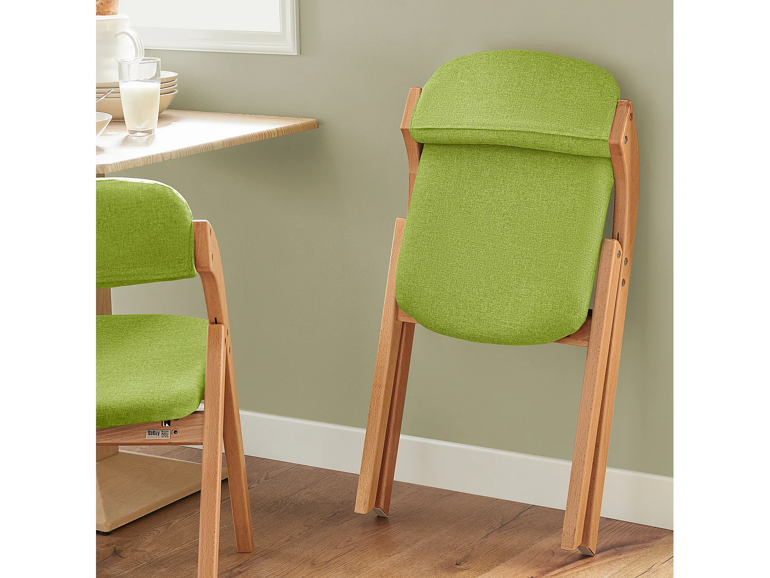 SoBuy FST92-GR Chaise Pliante en Bois avec Assise et Dossier Rembourrés Fauteuil Chaise pour Cuisine, Bureau