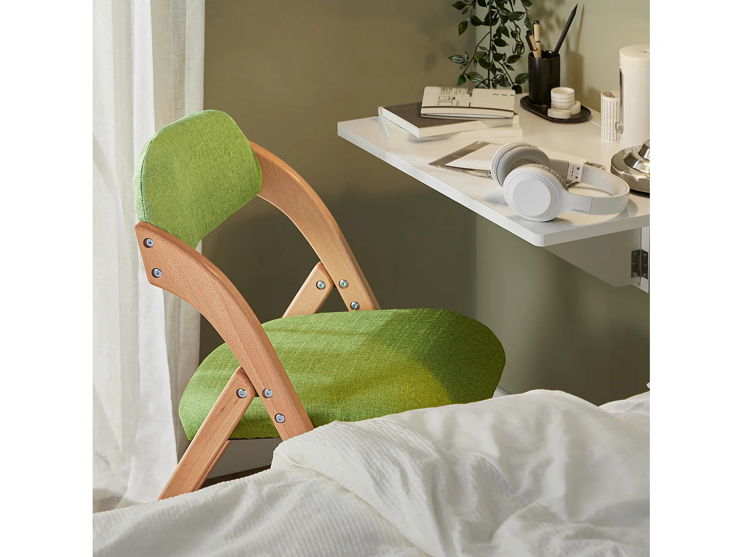 SoBuy FST92-GR Chaise Pliante en Bois avec Assise et Dossier Rembourrés Fauteuil Chaise pour Cuisine, Bureau