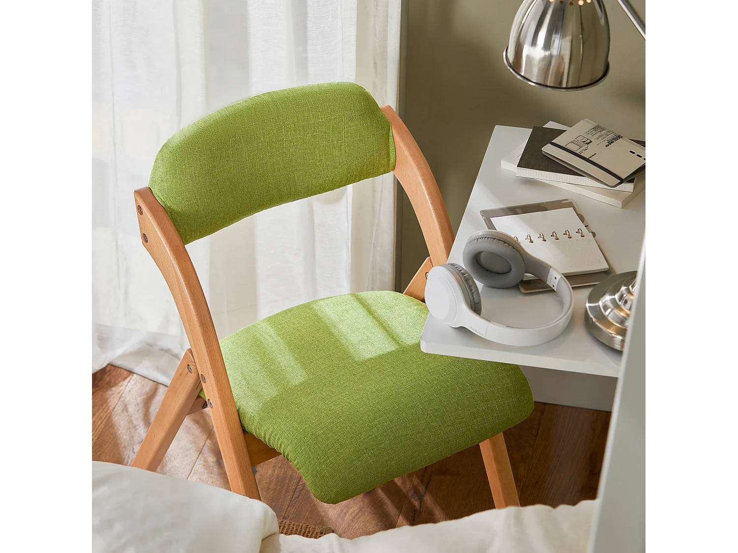 SoBuy FST92-GR Chaise Pliante en Bois avec Assise et Dossier Rembourrés Fauteuil Chaise pour Cuisine, Bureau