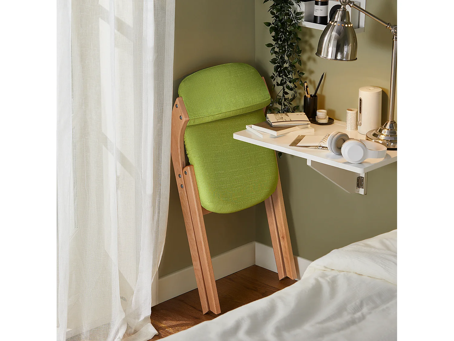 SoBuy FST92-GR Chaise Pliante en Bois avec Assise et Dossier Rembourrés Fauteuil Chaise pour Cuisine, Bureau