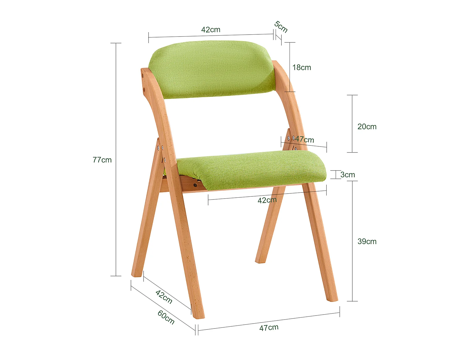 SoBuy FST92-GR Chaise Pliante en Bois avec Assise et Dossier Rembourrés Fauteuil Chaise pour Cuisine, Bureau