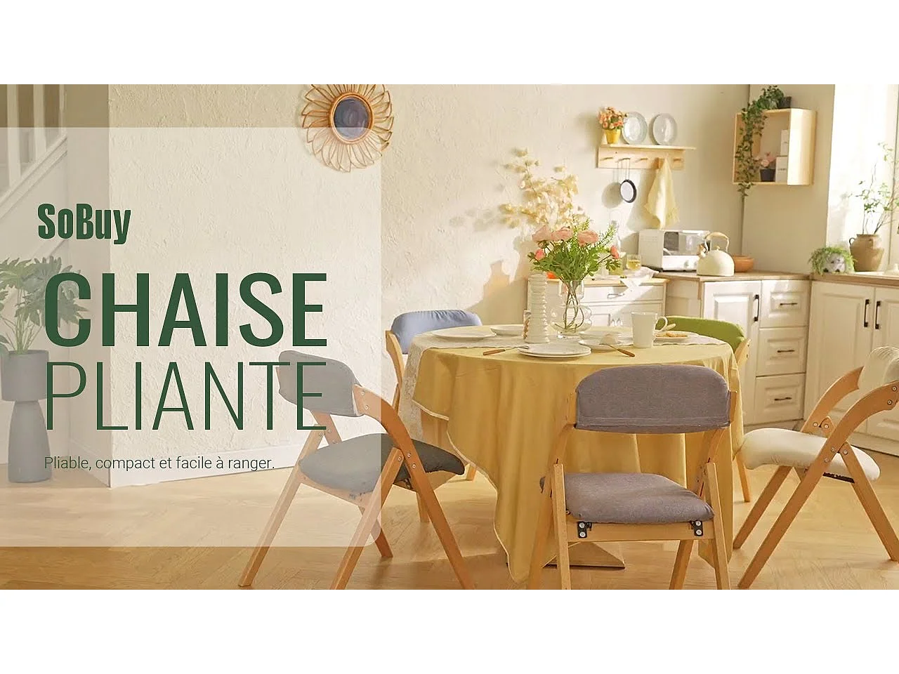 SoBuy Chaise Pliante en Bois avec Assise et Dossier Rembourrés Confortable Fauteuil Chaise pour Cuisine, Bureau, Salle à Manger, etc. 47 x 60 x 77 cm, FST92-W