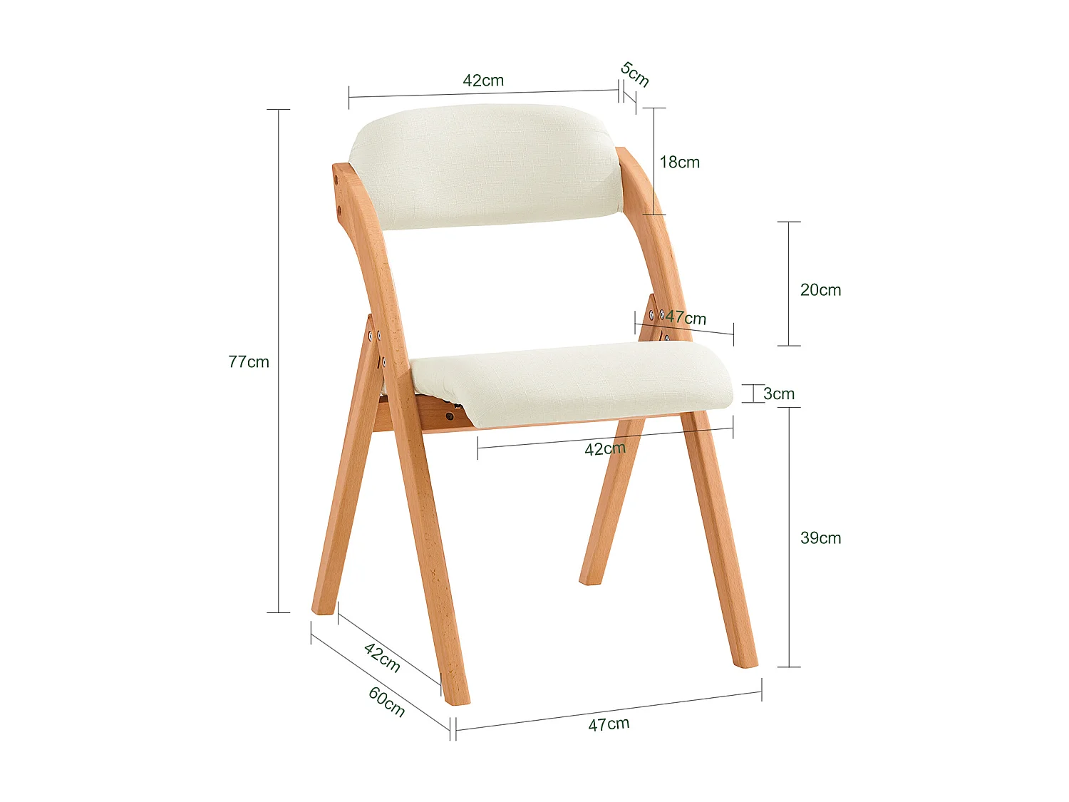 SoBuy Chaise Pliante en Bois avec Assise et Dossier Rembourrés Confortable Fauteuil Chaise pour Cuisine, Bureau, Salle à Manger, etc. 47 x 60 x 77 cm, FST92-W