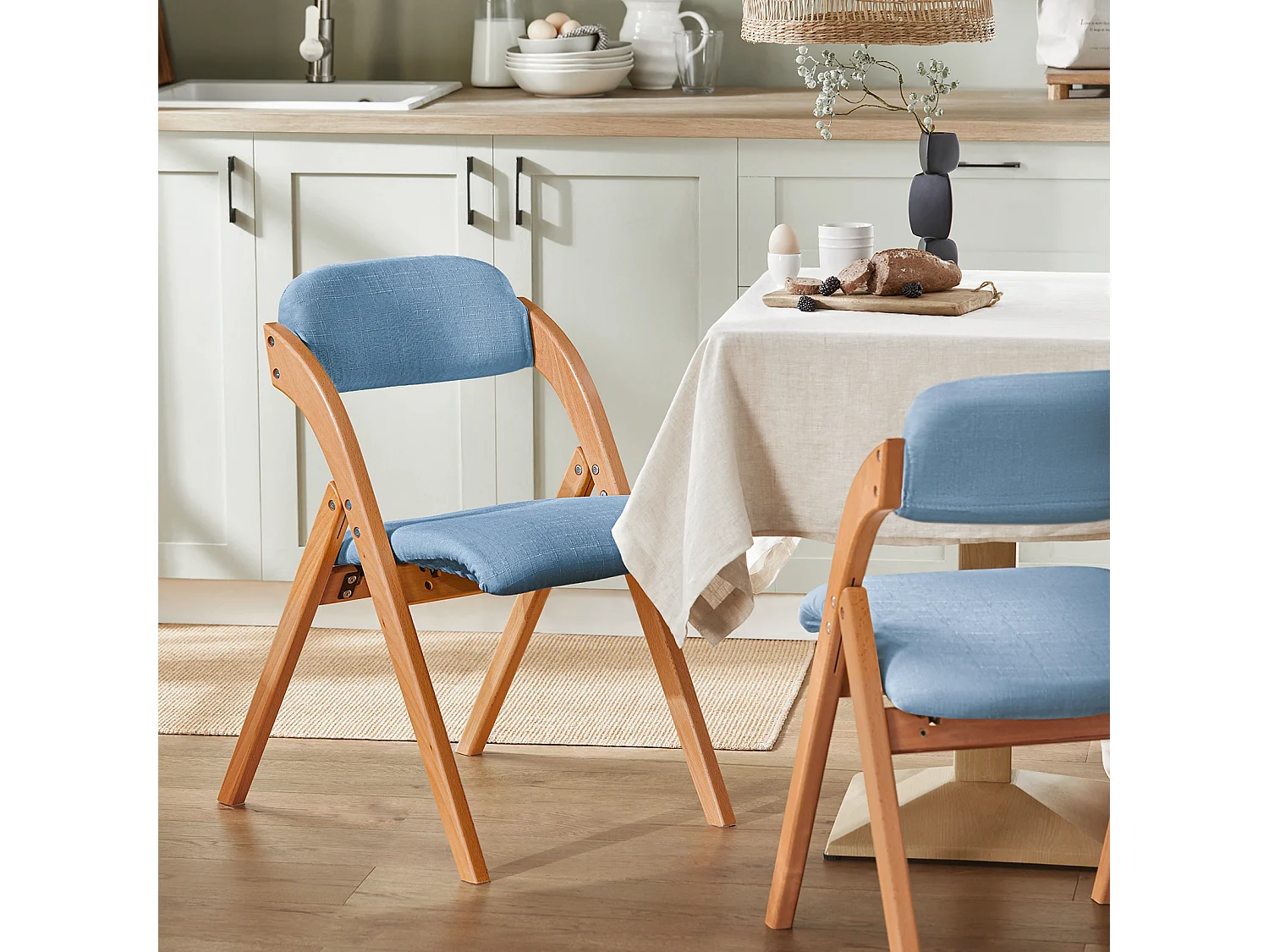 SoBuy Sedia Pieghevole Sedia da cucina con sedile e schienale imbottiti Sedia da scrivania in faggio blu FST92-BL