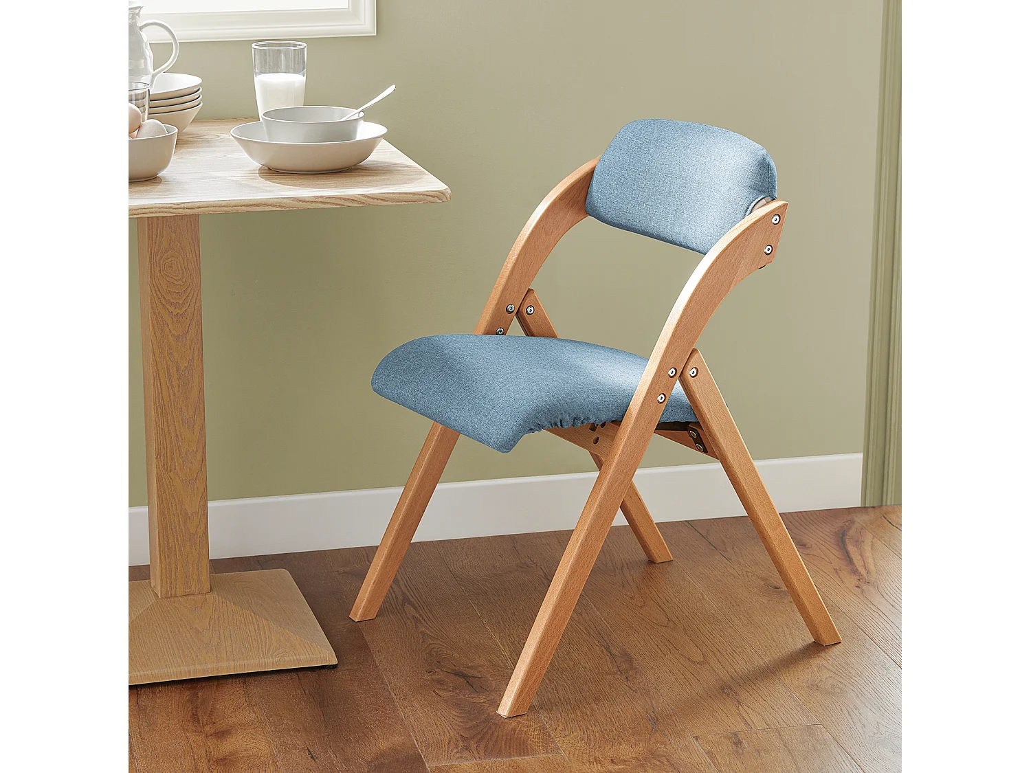 SoBuy FST92-BL Chaise Pliante en Bois avec Assise et Dossier Rembourrés Fauteuil Chaise pour Cuisine, Bureau