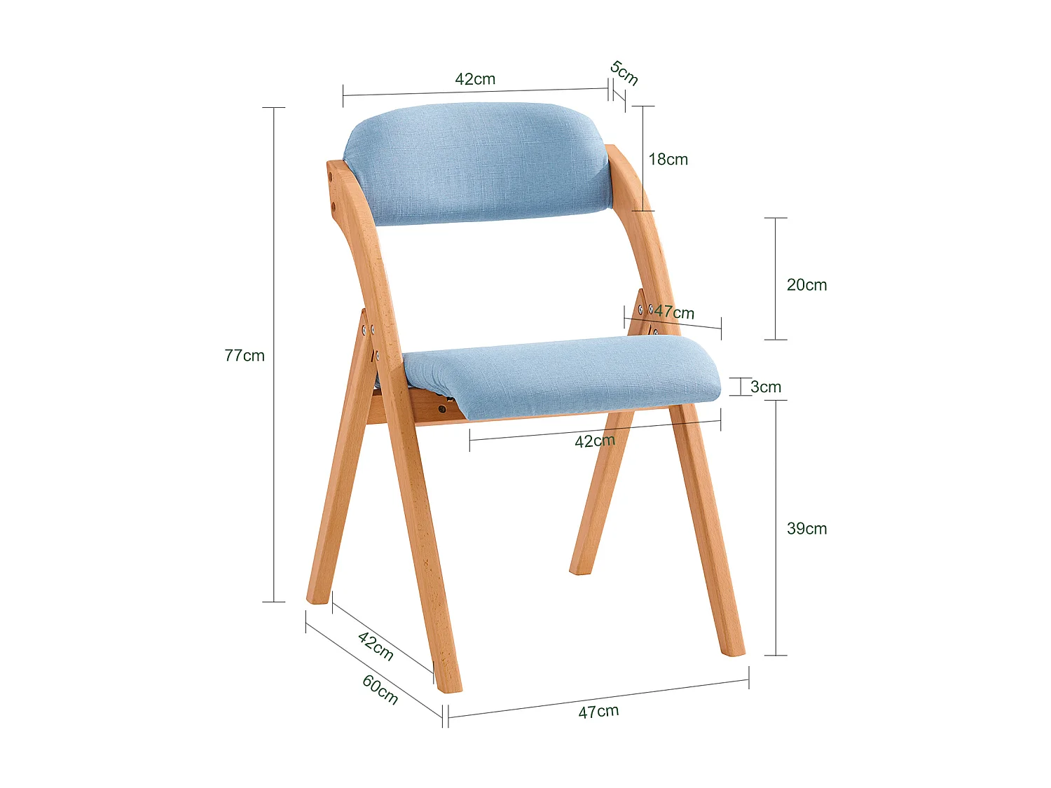 SoBuy FST92-BL Chaise Pliante en Bois avec Assise et Dossier Rembourrés Fauteuil Chaise pour Cuisine, Bureau