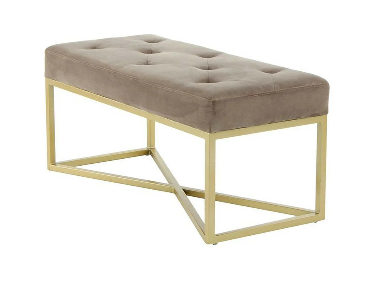 Banc Design Velours "Cameron" 90cm Taupe & Or