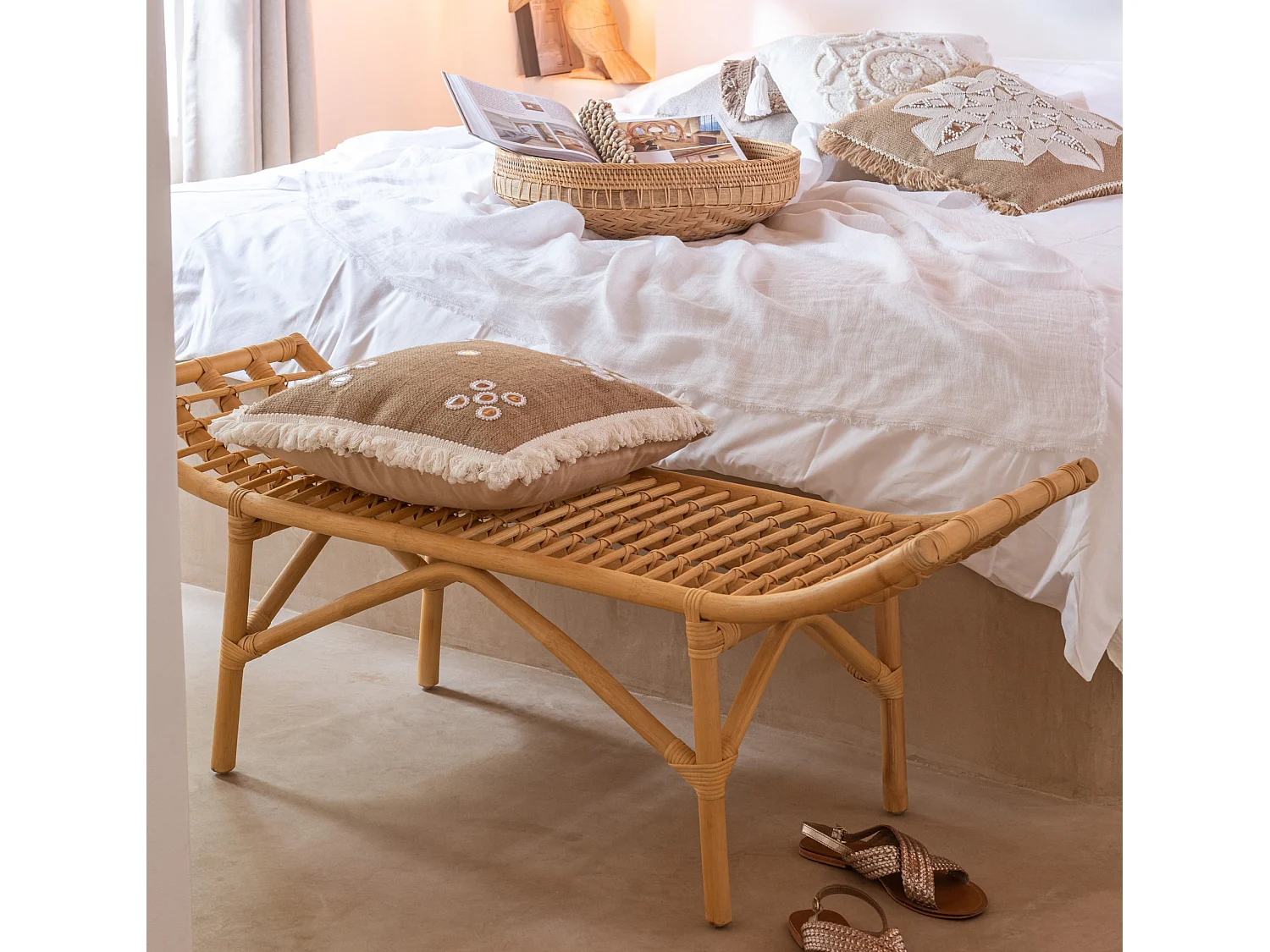 Banou bank van rietrotan en natuurlijk bamboe L 120 cm