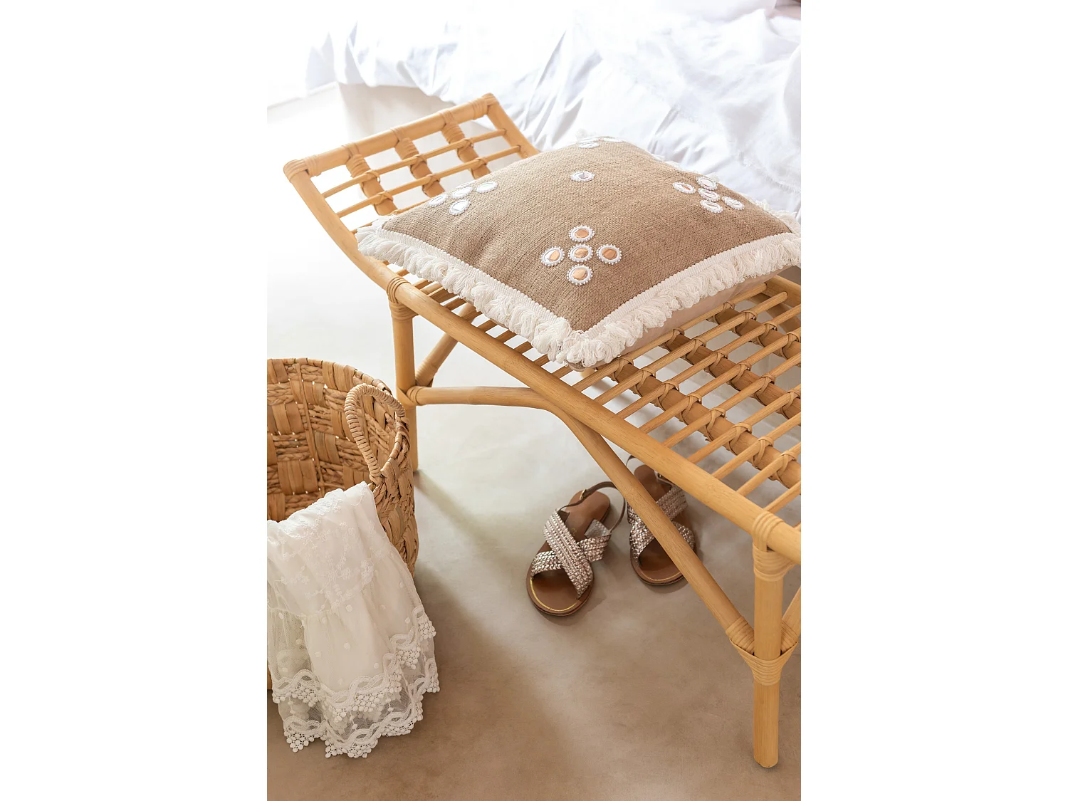 Banou bank van rietrotan en natuurlijk bamboe L 120 cm