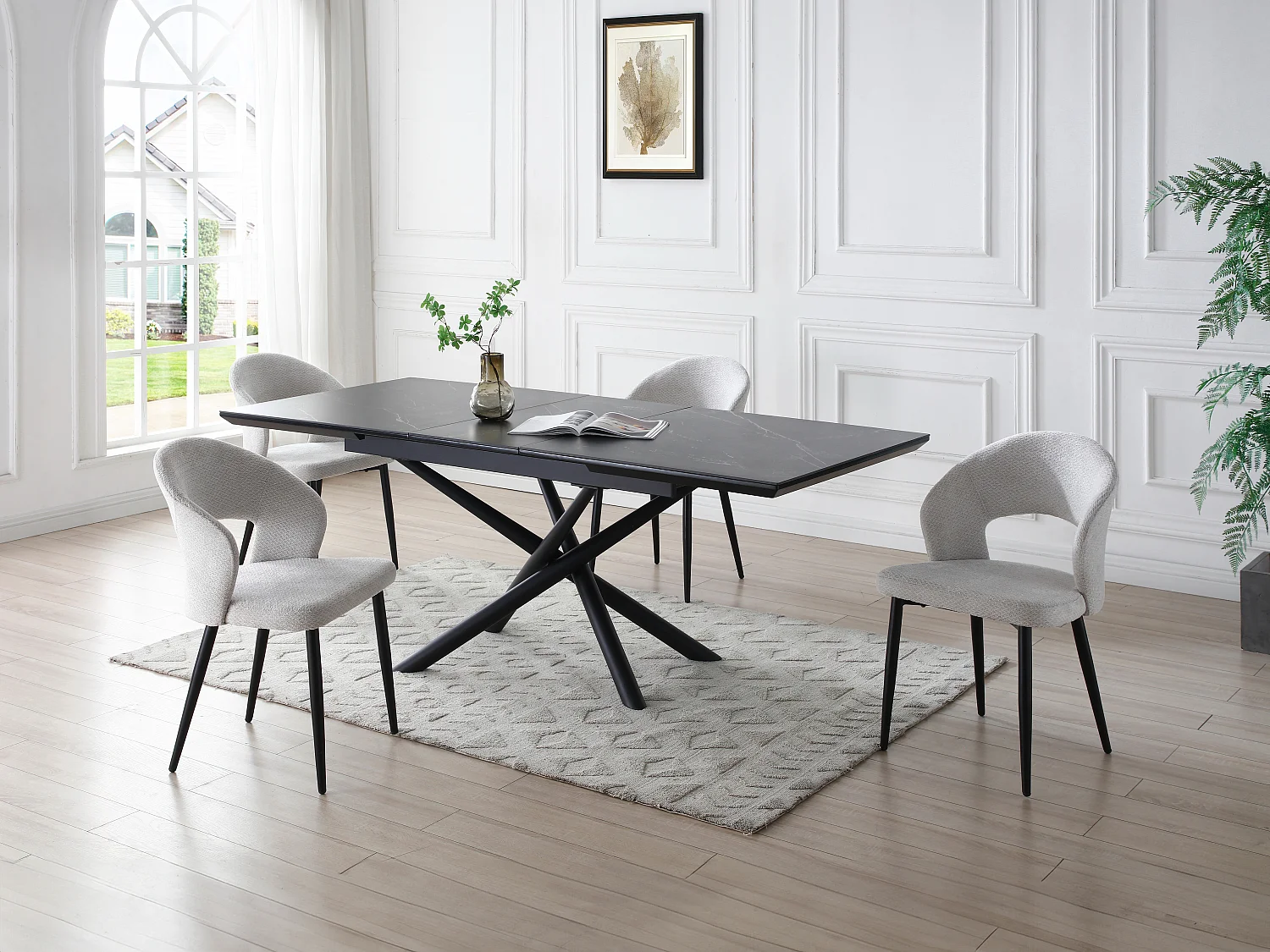 Lot de 2 chaises en tissu et métal noir - Gris - NIYAMA