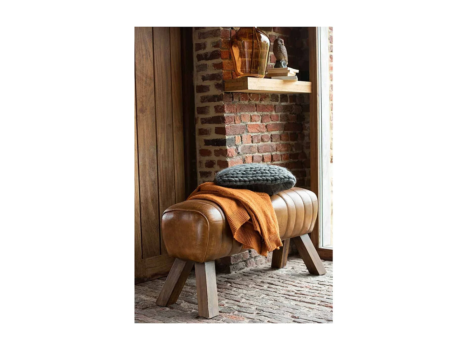 Banc Déco "Gymnastique" 91cm Cognac