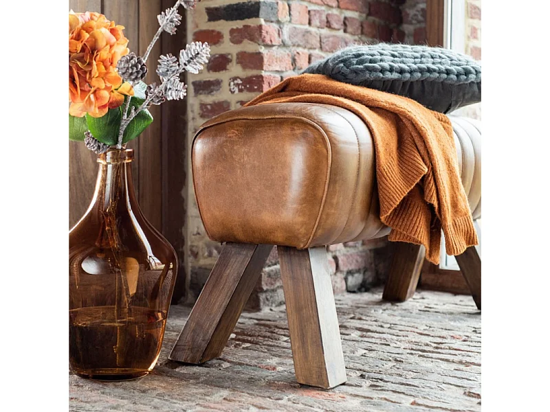 Banc Déco "Gymnastique" 91cm Cognac