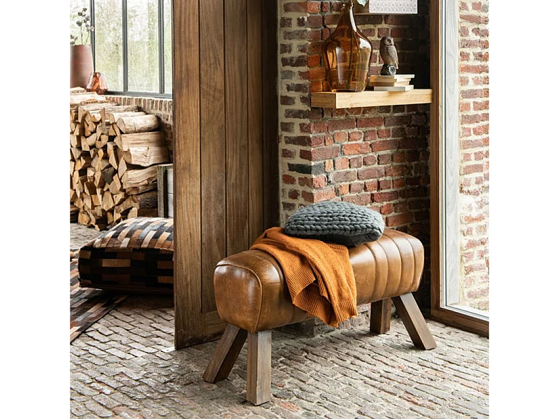 Banc Déco "Gymnastique" 91cm Cognac