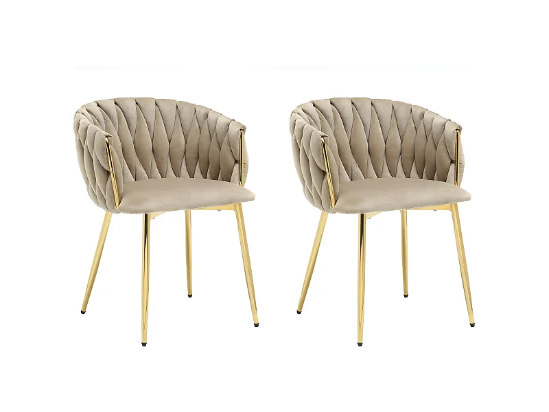 Set mit 2 Stühlen aus Samt & goldenem Metall - Beige - ELEGANO