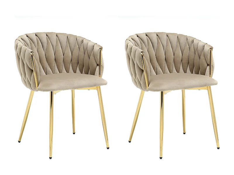 Lot de 2 chaises en velours et métal doré - Beige - ELEGANO