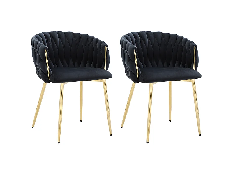 Pack de 2 sillas con reposabrazos de terciopelo y metal dorado - Negro - ELEGANO