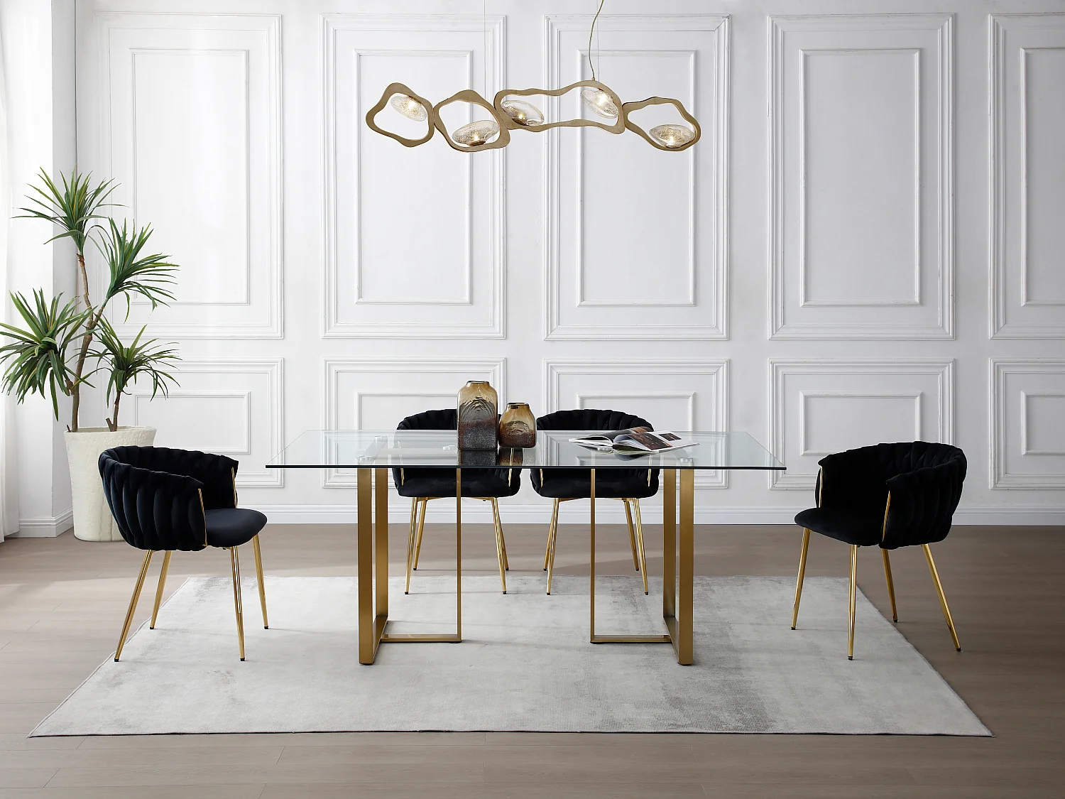 Lot de 2 chaises avec accoudoirs en velours et métal doré - Noir - ELEGANO