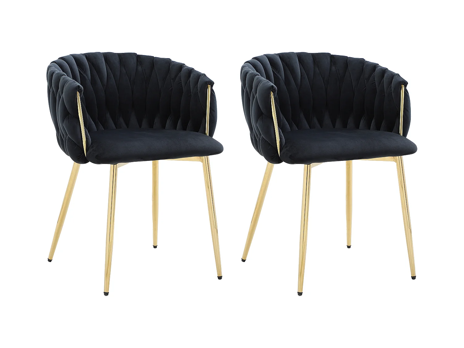 Pack de 2 sillas con reposabrazos de terciopelo y metal dorado - Negro - ELEGANO