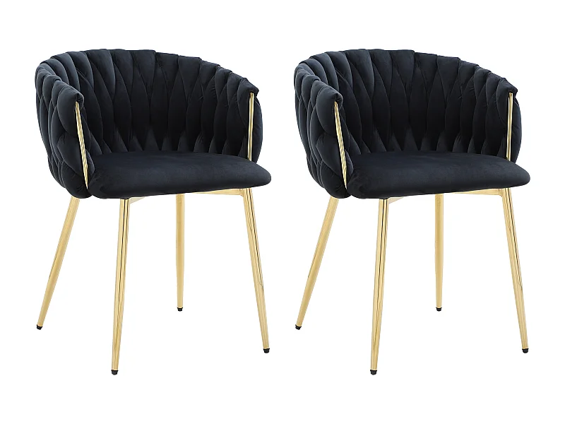 Lot de 2 chaises avec accoudoirs en velours et métal doré - Noir - ELEGANO