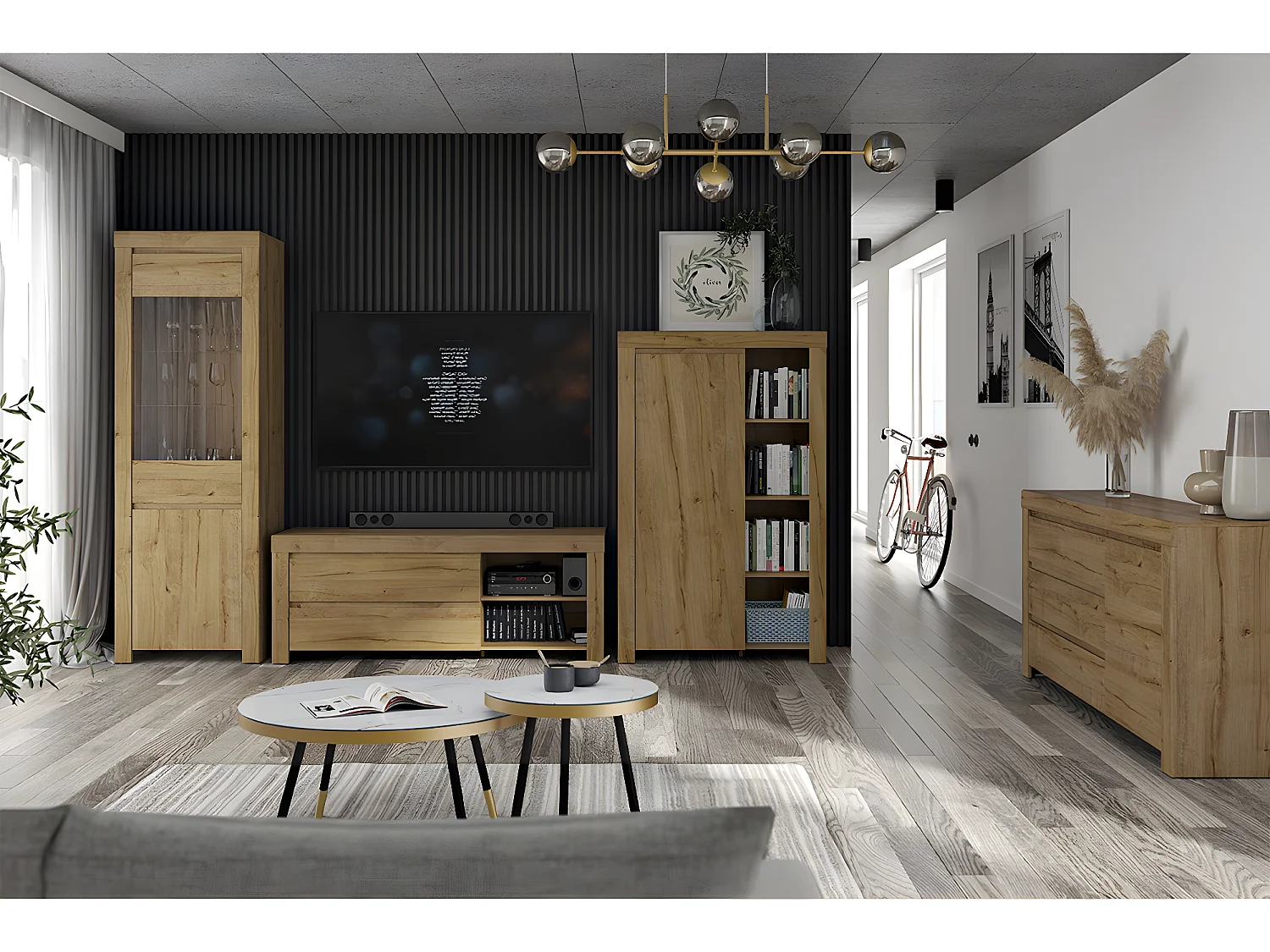 Móvel TV 2 gavetas Hella madeira 156cm