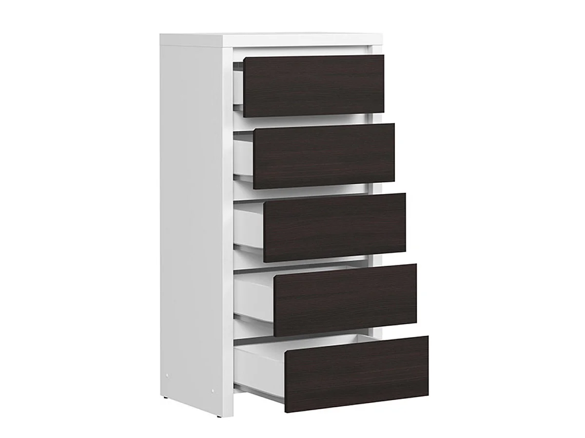 Chiffonnier 5 tiroirs Soren Blanc et Bois Wengé