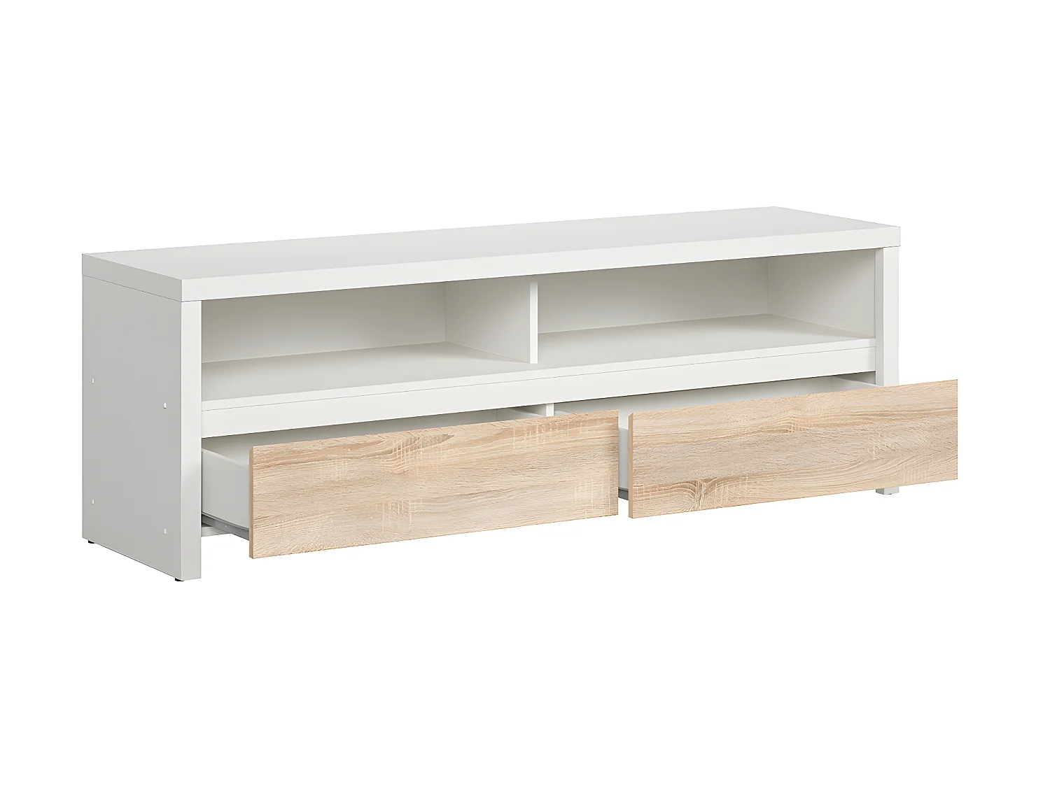 Mueble TV 2 cajones 2 compartimientos 143 cm Soren Blanco y Madera