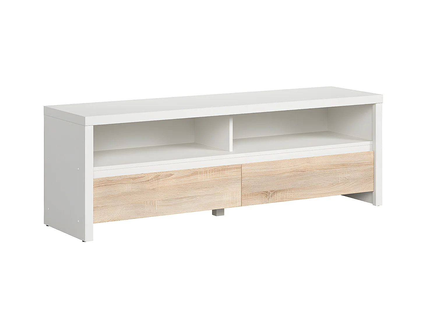Mueble TV 2 cajones 2 compartimientos 143 cm Soren Blanco y Madera