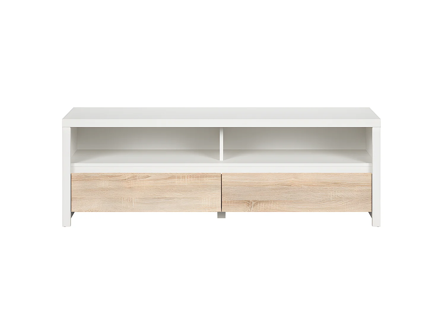 Meuble TV 2 tiroirs 2 niches 143 cm Soren Blanc et Bois