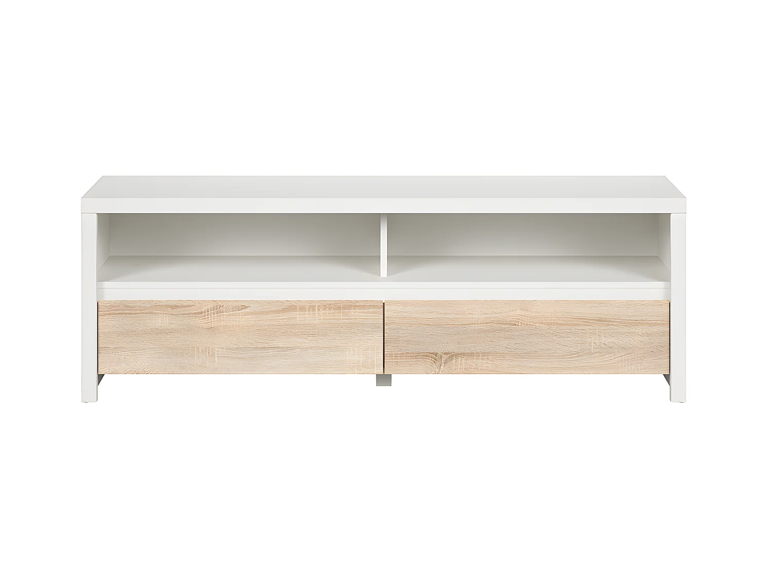 Meuble TV 2 tiroirs 2 niches 143 cm Soren Blanc et Bois