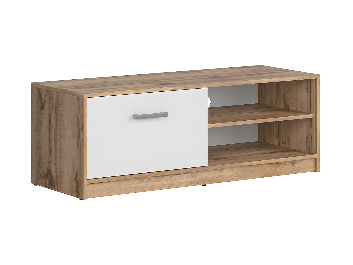 Meuble TV 1 porte 118 cm Cyril Bois et Blanc