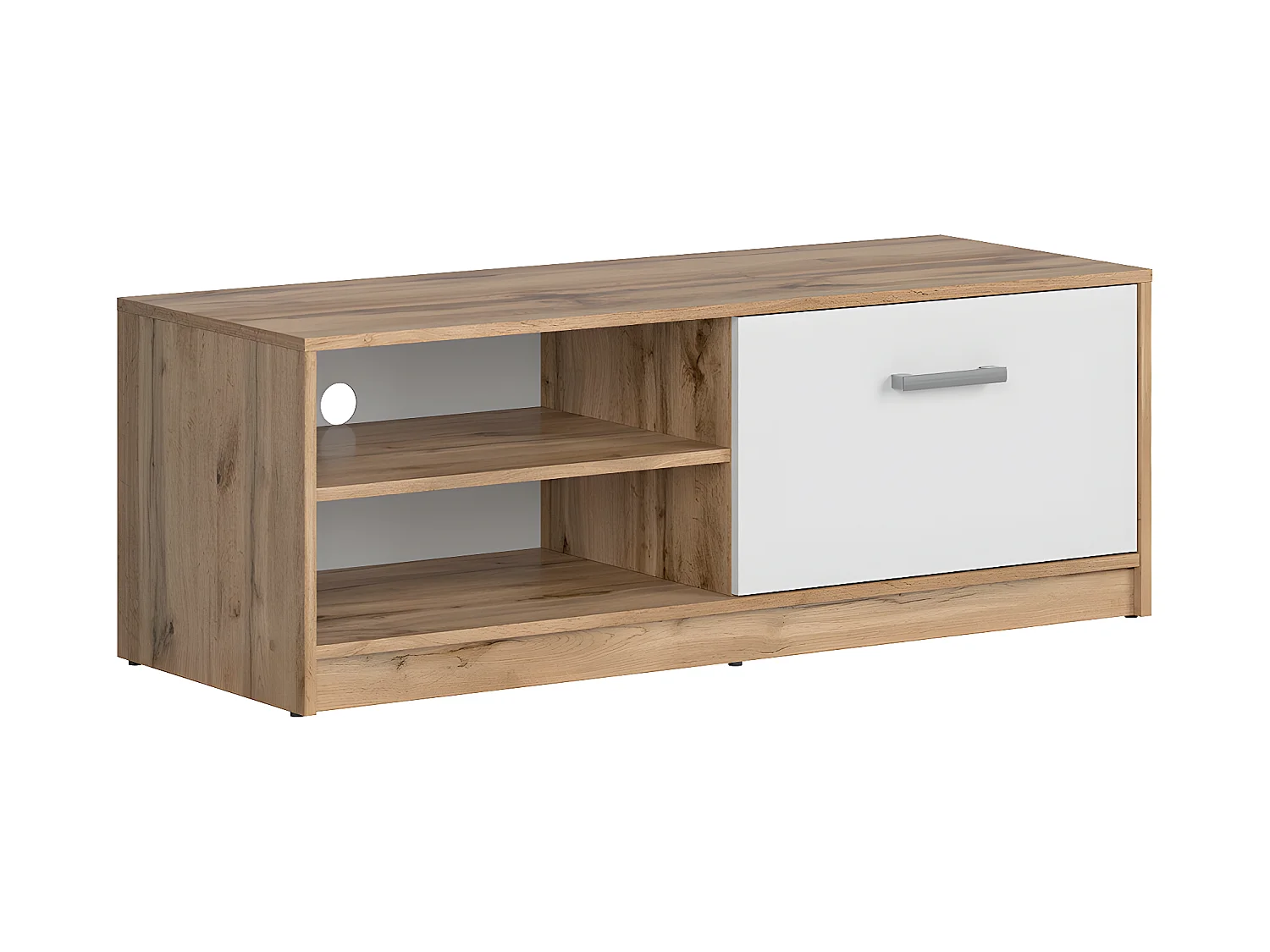 Meuble TV 1 porte 118 cm Cyril Bois et Blanc