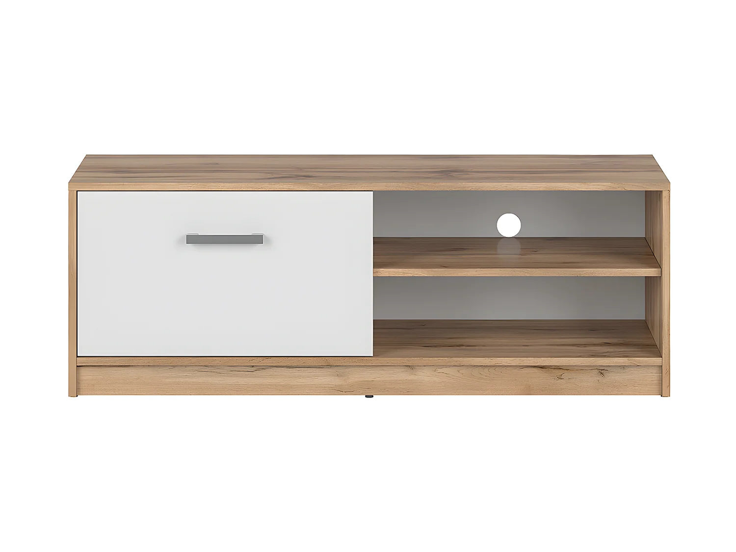 Meuble TV 1 porte 118 cm Cyril Bois et Blanc