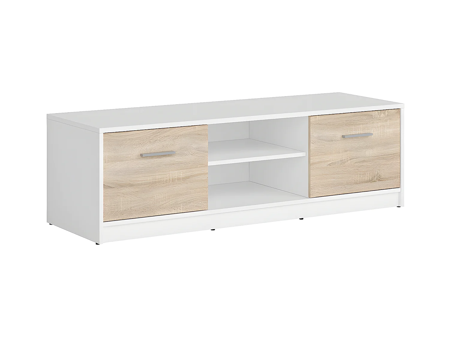 Meuble TV 2 portes 138 cm Ewen Blanc et Bois