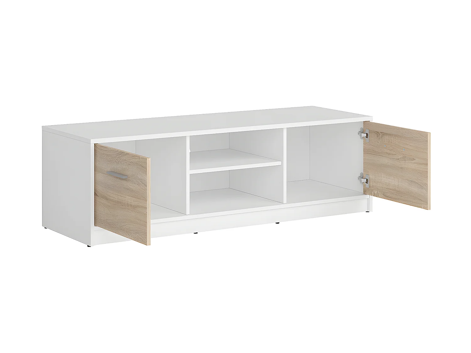Meuble TV 2 portes 138 cm Ewen Blanc et Bois