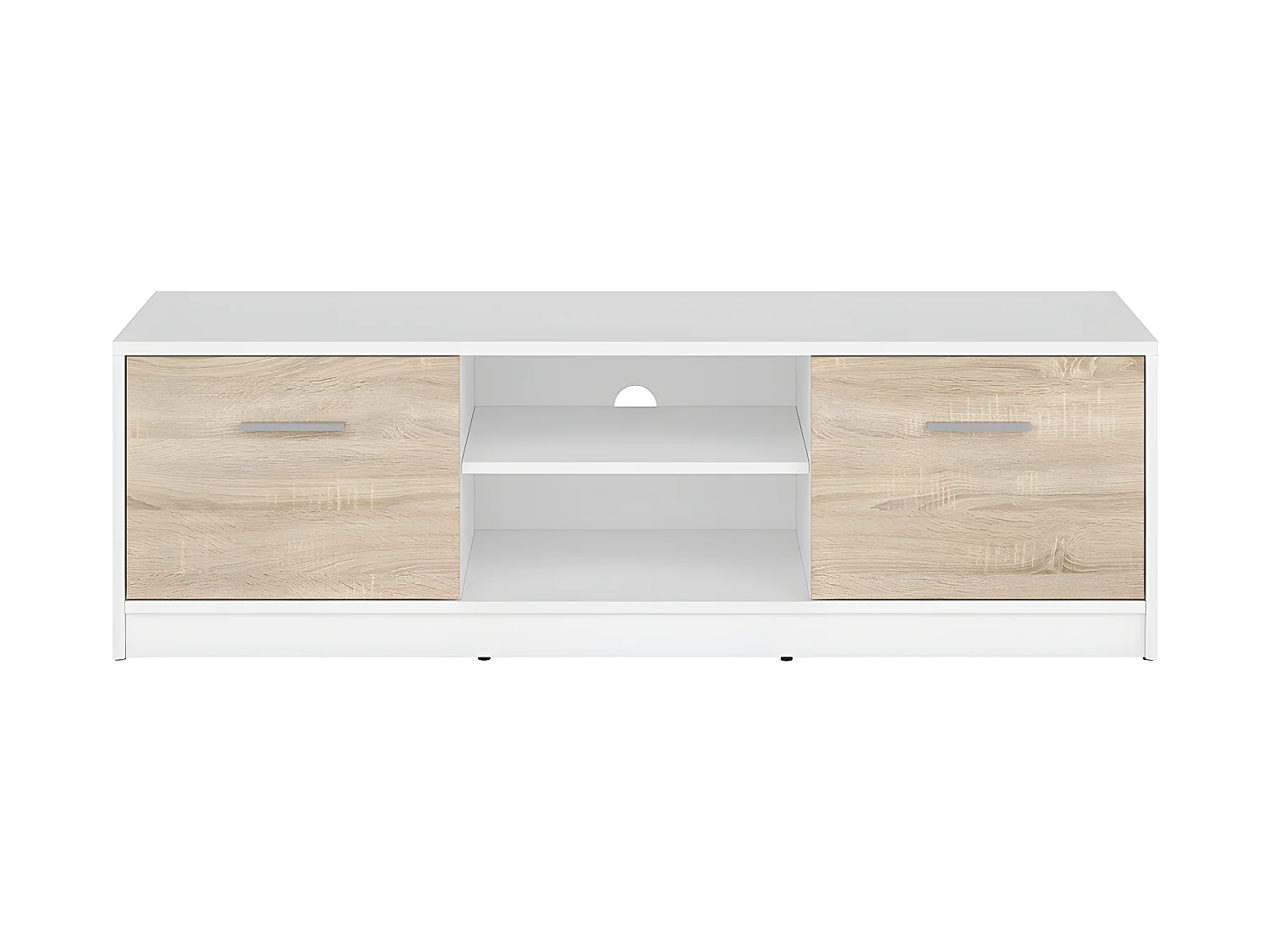 Meuble TV 2 portes 138 cm Ewen Blanc et Bois