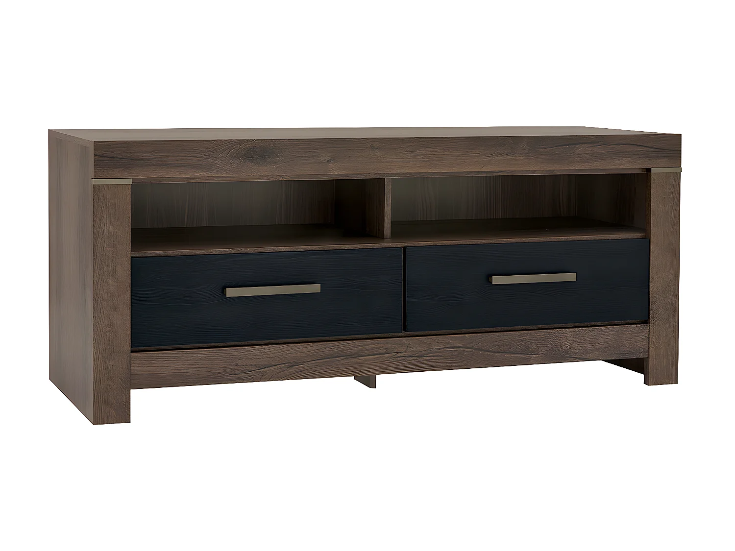 Meuble TV 2 tiroirs 140 cm Adam Bois et Noir