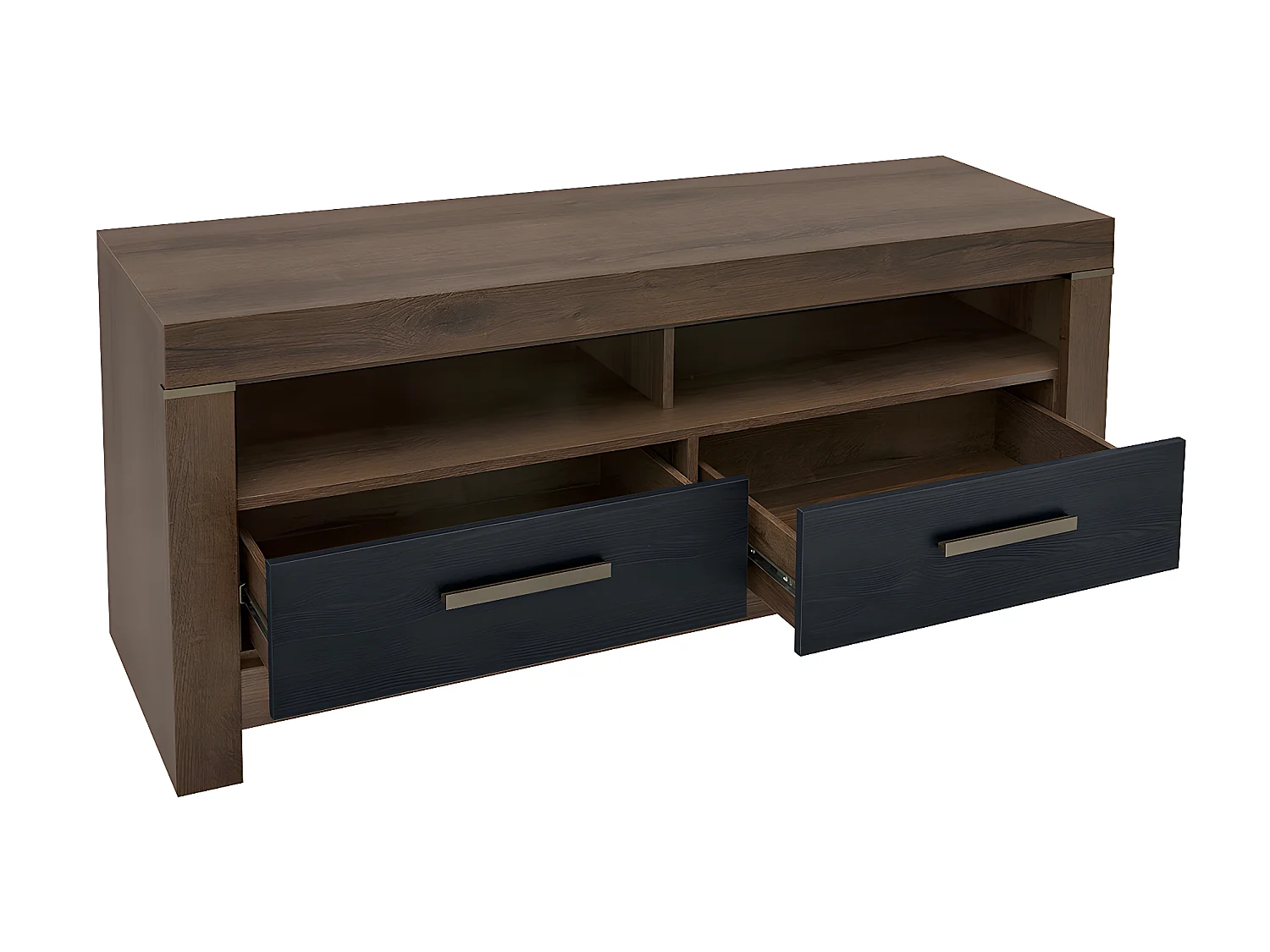 Meuble TV 2 tiroirs 140 cm Adam Bois et Noir