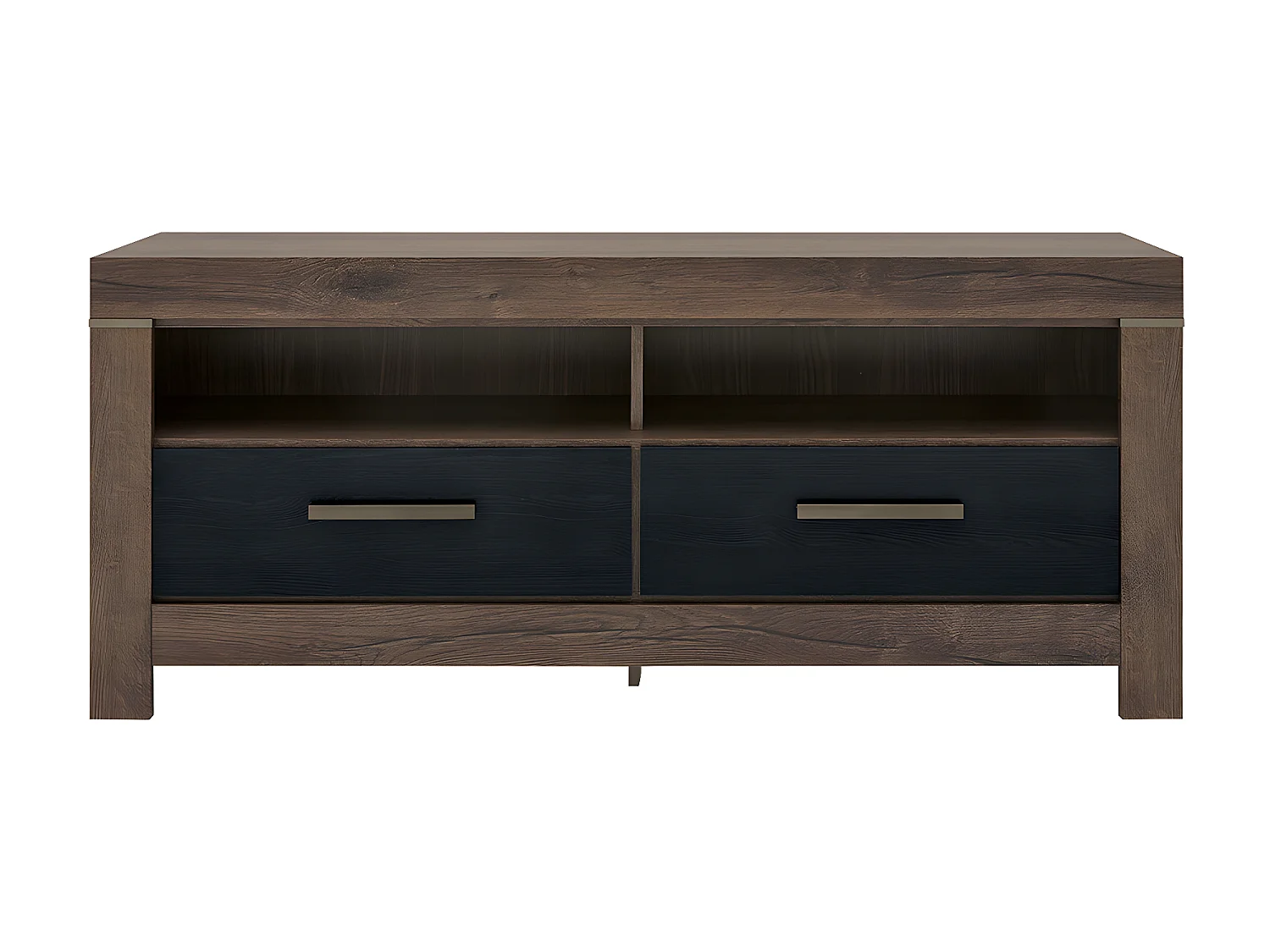 Meuble TV 2 tiroirs 140 cm Adam Bois et Noir