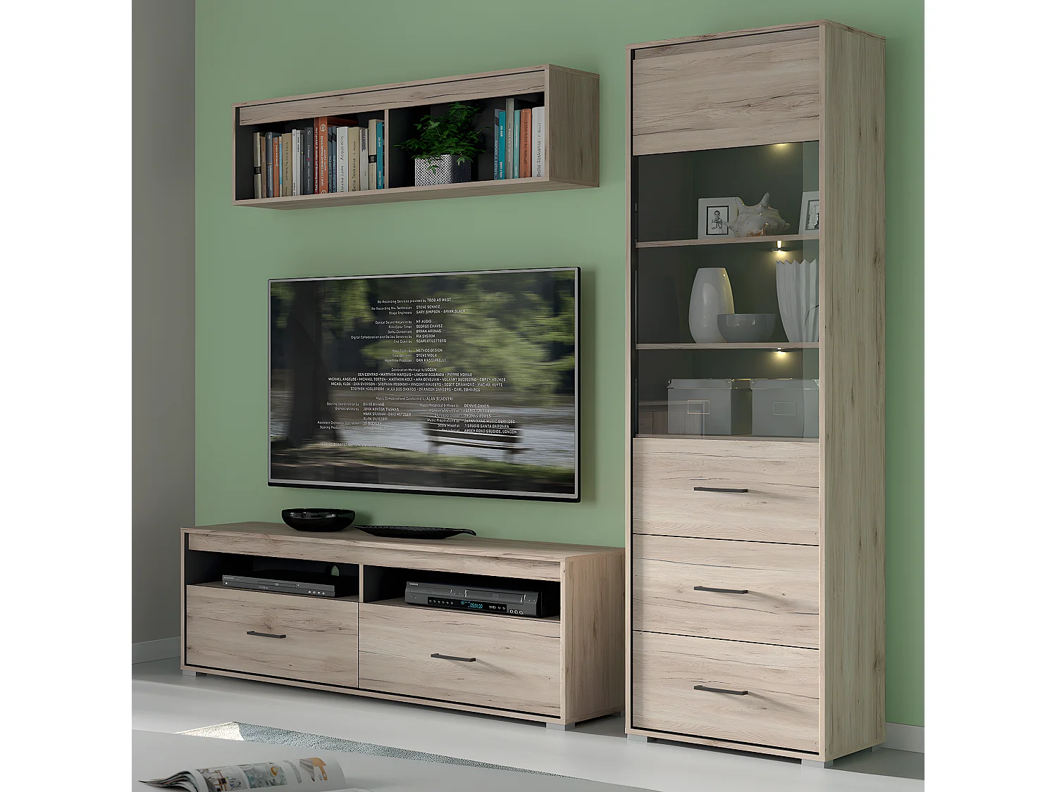 TV-meubel met 2 laden 144 cm Abriel Wood en Antraciet