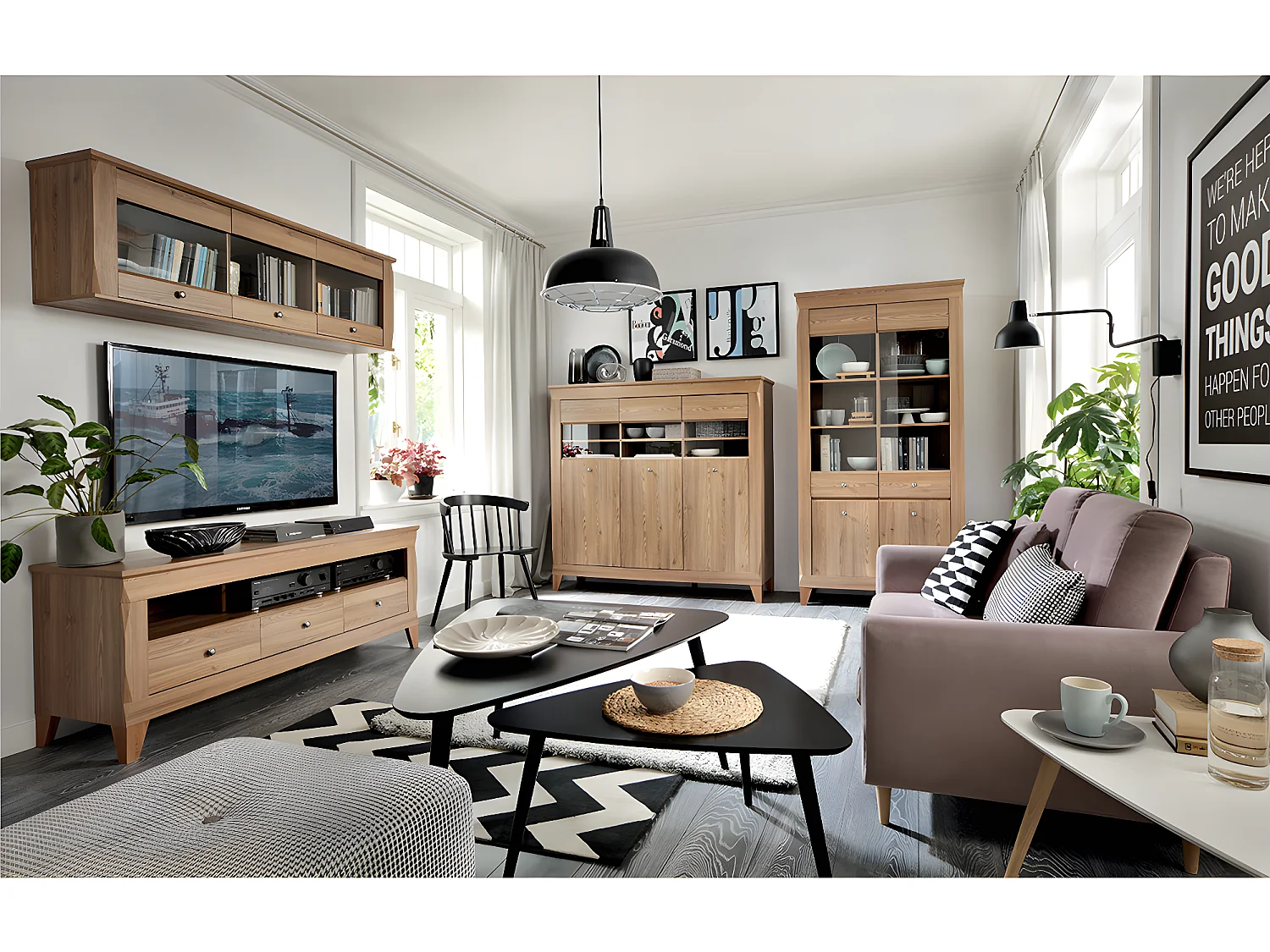 Meuble TV 3 tiroirs 156 cm Raya Bois