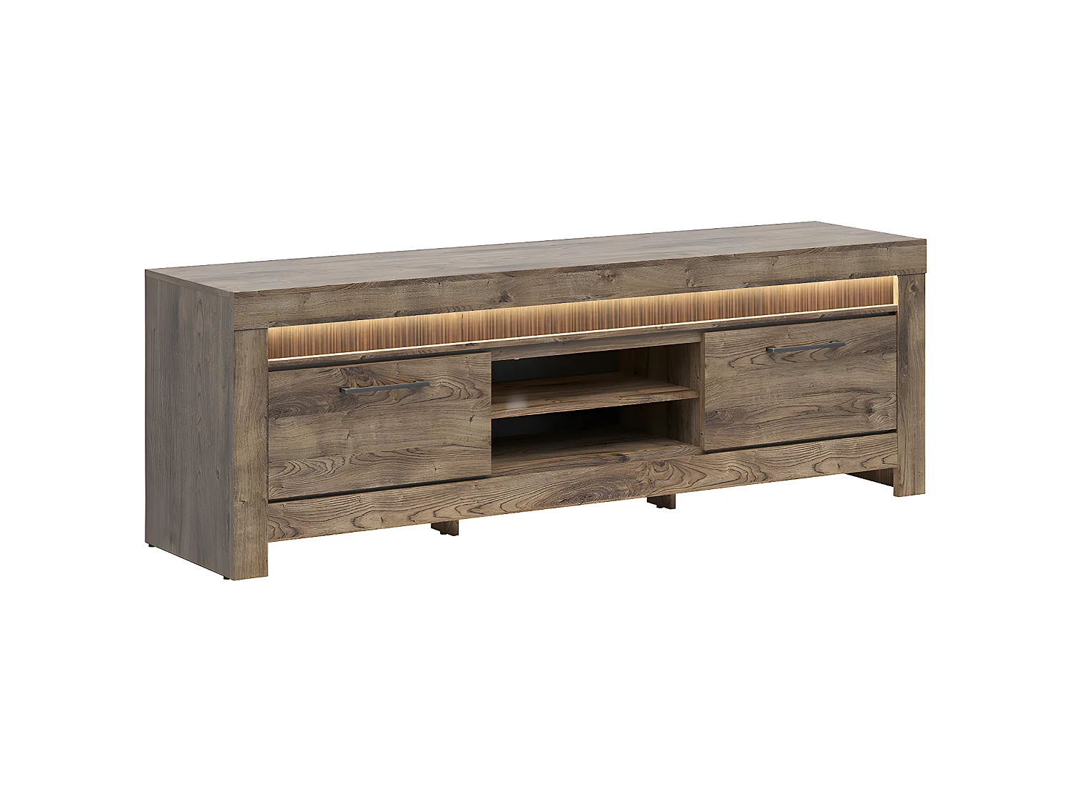 Meuble TV 2 portes 2 niches 180 cm LED inclus Amaury Bois