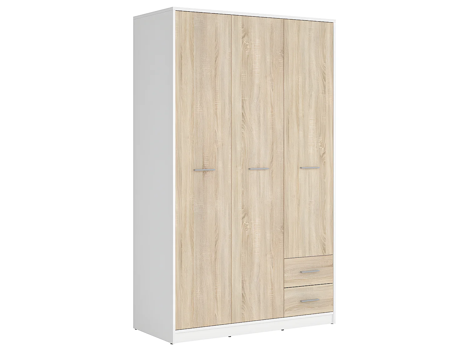 Armoire 3 portes 2 tiroirs Ewen Blanc et Bois
